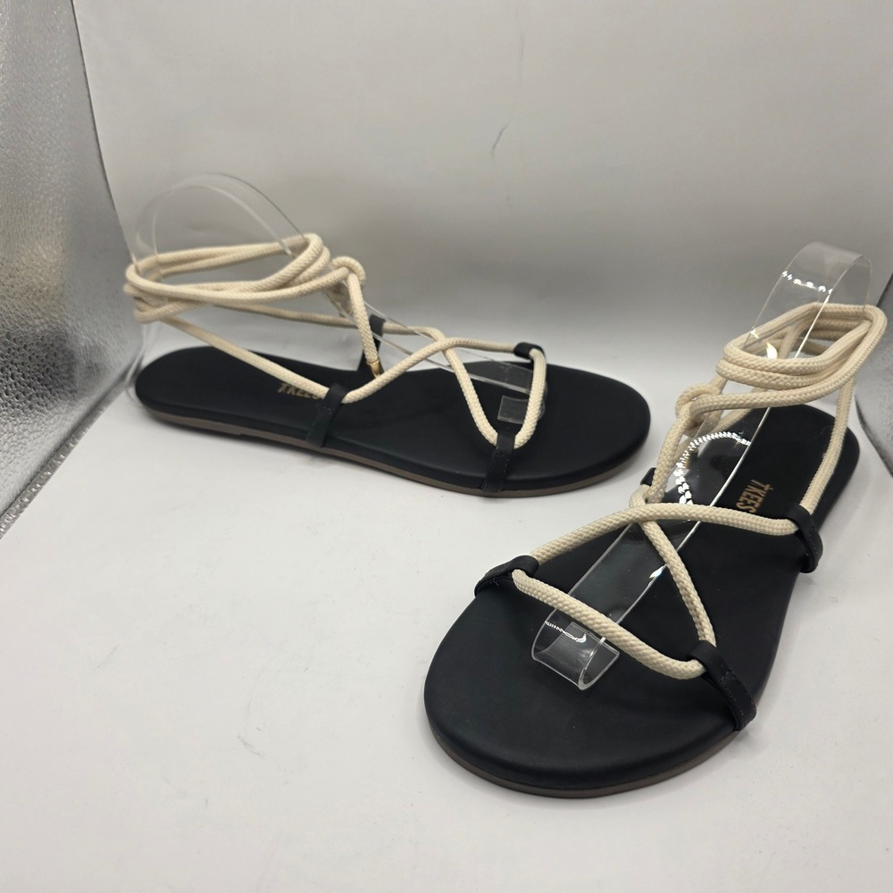 TKEES Jo Lace Up Sandals Black Cream Rope Wrap Flat Gladiator Sandals Womens 10